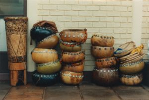 Ngoma drum and stack of mateze resonators.